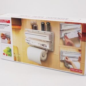3 In 1 Kitchen Shelf Frame Plastic Film Triple Paper Dispenser Preservative Film Spice Shelf