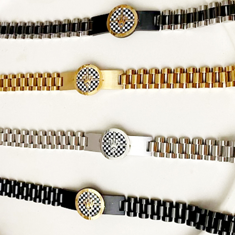 Premium Stainless Steel Checkerboard Bracelet – Unisex Fashion Wristband for Men & Women