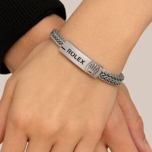 Luxury Stainless Steel Designer Bracelet – Premium Woven Chain with Signature Crown Emblem