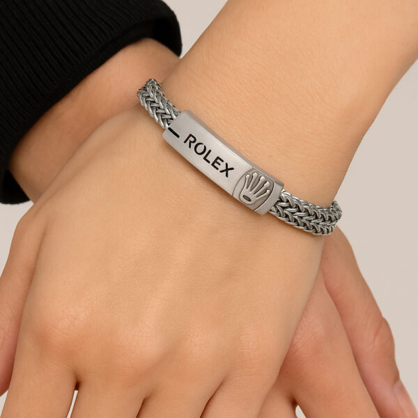 Luxury Stainless Steel Designer Bracelet – Premium Woven Chain with Signature Crown Emblem