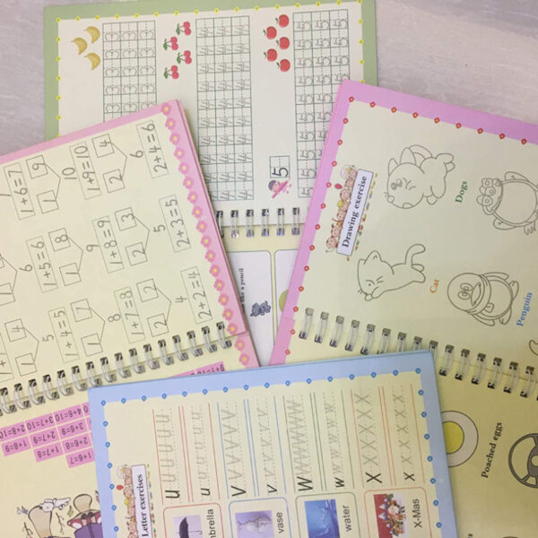 Pack of 4 Children Writing Paste Calligraphy Handwriting Reusable Magic Practice Copybook with 10 Refills