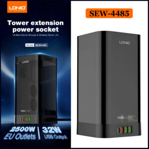 LDNIO SEW 4485 Multifunctional Smart Tower Power Strip with 2500W Surge Protection and Wireless Charging