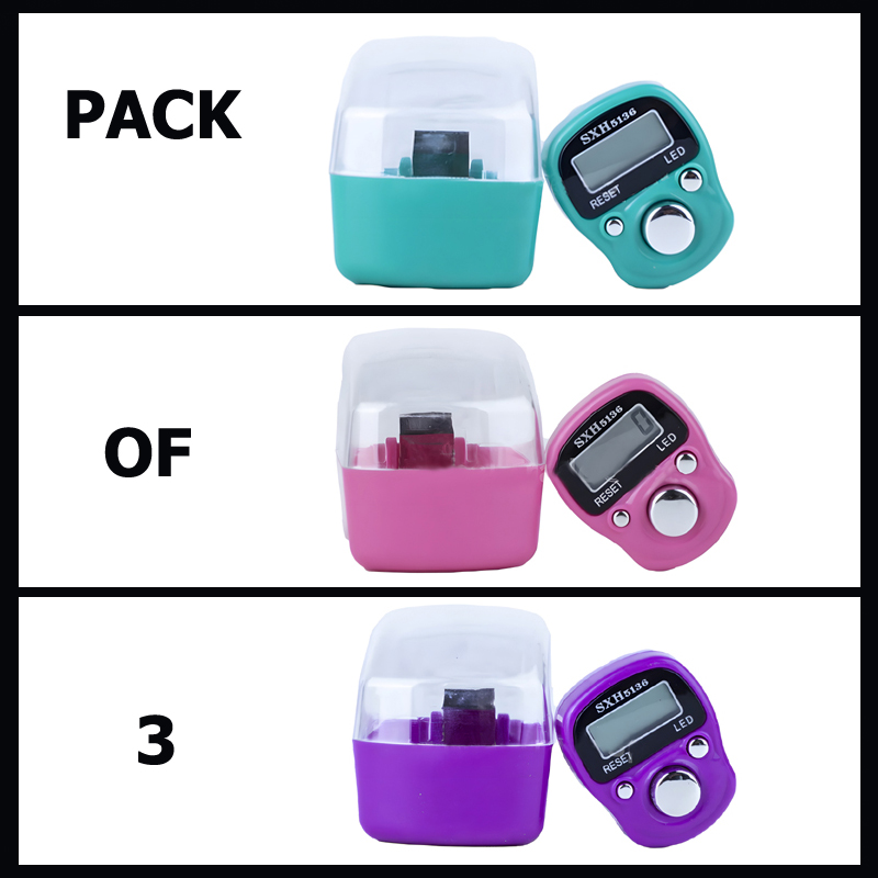 Pack Of 3 SXH 5136 LED Display Digital Tasbih Mini Finger Counters