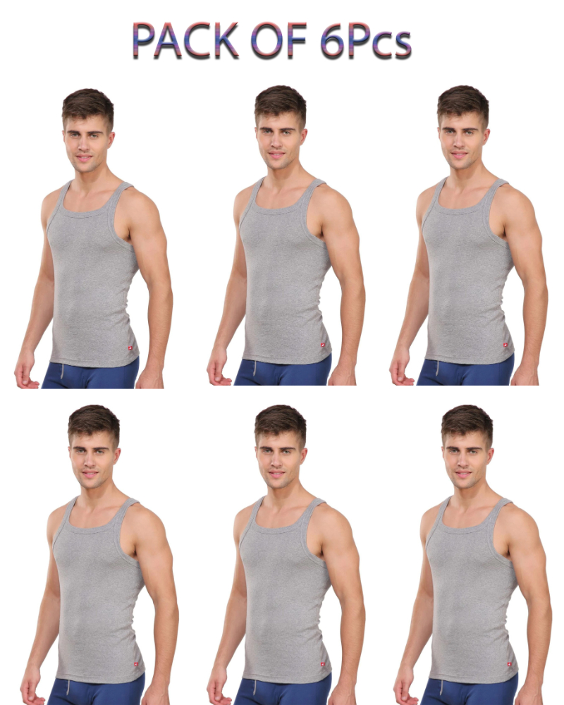 Pack Of Six Grey Color High Quality Export Standard Blended Athletic Cotton Vests For Men & Women