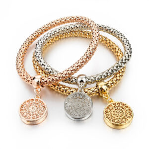 3-Piece Premium Mesh Chain Bracelet Set – Gold, Silver & Rose Gold