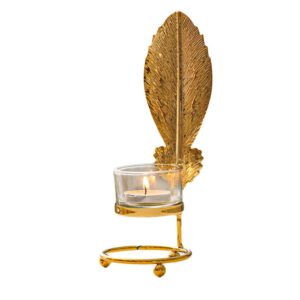 Metal Candlestick Holder Gold Leaves Dining Table Candle Stand Aroma Ornament