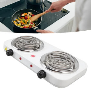 2000W Electric Dual Burner Stove – Portable Double Hot Plate with 5-Level Temperature Control, Spiral Coils & Overheat Protection